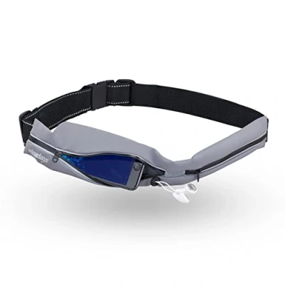 Afbeelding van Relaxdays running belt 2 vakken heuptas hardlopen loopgordel waterdicht grijs