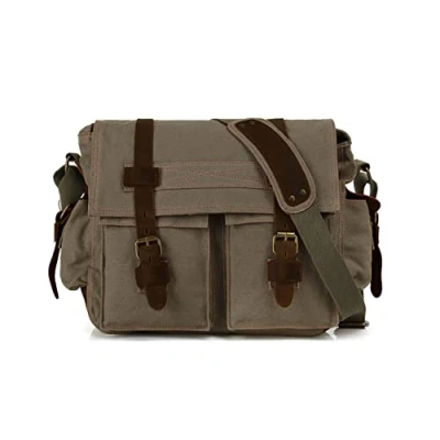 Afbeelding van FANDARE Nieuwe Retro Schoudertassen Messenger Bag Schoudertas 14 Inch Laptop Briefcase Mannen Vrouwen Sporttas Werk School Satchel Canvas, Legergroen, L,