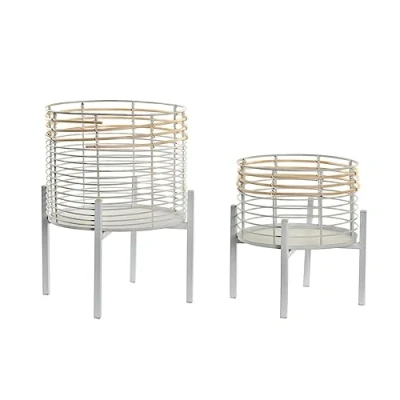 Afbeelding van Pottenset DKD Home Decor Natuurlijk Metaal Wit Rotan (25 x 25 32 cm)