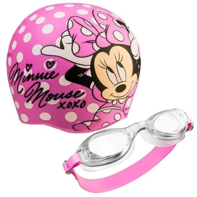Afbeelding van Disney Zwembril voor kinderen, zwembrilset, anti condensatie en badmuts kinderen (Minnie roze, 3 6 jaar)