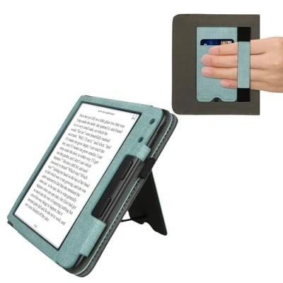 Afbeelding van kwmobile flip cover voor e reader geschikt Kobo Libra Colour Van imitatieleer en suède In mintgroen / donkergrijs