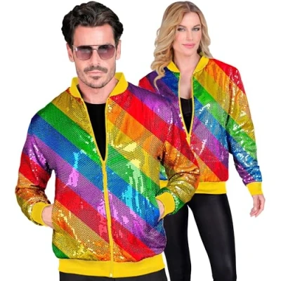Afbeelding van Widmann Grappig &amp; Fout Kostuum Bomberjack Regenboog Strepen Jas Multicolor Small / Medium Carnavalskleding Verkleedkleding