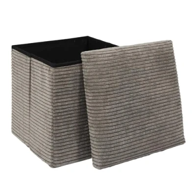 Afbeelding van Home Deco Factory Poef/hocker opvouwbaar rib design opbergbox zacht taupe polyester/mdf 38 x cm