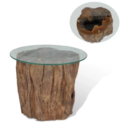Afbeelding van Salontafel 50x40 cm teakhout en glas