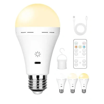 Afbeelding van Oplaadbare USB lamp met afstandsbediening, 3 kleurtemperaturen, E27 led, dimbaar, batterij, 7 W, touch control lampen timer, noodlamp haak, 2600 mAh, 1 verpakking