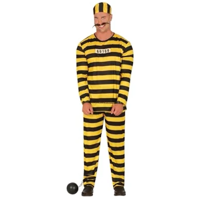 Afbeelding van Geel gestreepte Gevangenis Jumpsuit.