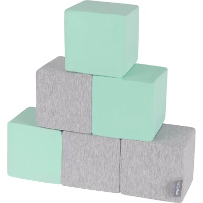 Afbeelding van KiddyMoon 6 stuks schuimkubussen voor baby&#039;s Montessori speelgoed met schuim en plezier kinderen gemaakt in de EU Blokken: lichtgrijs/mint