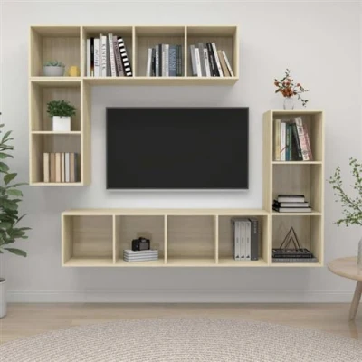 Afbeelding van vidaXL 4 delige Tv meubelset bewerkt hout sonoma eikenkleurig