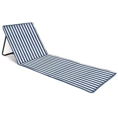 Afbeelding van Opvouwbare strandmat ligstoel verstelbare rugleuning makkelijk draagbaar lichtgewicht opbergvak met rits (blauw/wit gestreept verticaal)