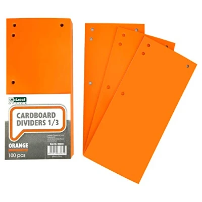 Afbeelding van D.RECT 100 tabbladen van karton, scheidingsstroken papier, 1/3 vel A4, 11 x 24 cm, 160 g, voor een perfecte scheiding mappen, scheidingsstroken, kleur oranje 009447