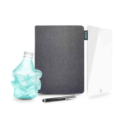 Image de Pack Starter Eco Urban Factory Etui Gris + Protection d&#039;écran en verre trempé Transparent Stylet tactile pour iPad 9ème génération, 8ème génération et 7ème