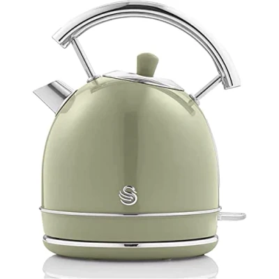 Afbeelding van Swan Retro elektrische waterkoker, 1,8 liter, vintage design, automatische uitschakeling, Strix controller, draadloos, roestvrij staal, BPA vrij, 3000 W, groen