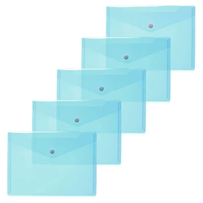 Afbeelding van HERMA 20059 Set van 5 transparante polypropyleen hoezen met drukknop voor school, universiteit, kantoor, enveloppen, lichtblauw, 25 x 18 cm