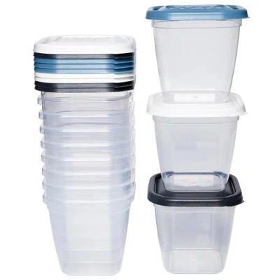 Afbeelding van Kigima Vriesdozen, 12 x 0,55 l, vierkant, meerkleurig, elegant, met luchtdicht deksel, transparante voorraaddozen keukenopbergdoos voor mealprep