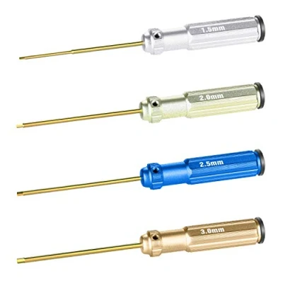 Afbeelding van Neewer Set van 4 zeskantschroevendraaiers titaniumnitride met gekleurde handgrepen, geschikt voor schroeven 1,5, 2, 2,5 en 3 mm.
