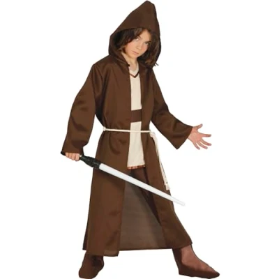 Afbeelding van Ruimte meester carnaval / Halloween mantel bruin met capuchon kinderen 110/116