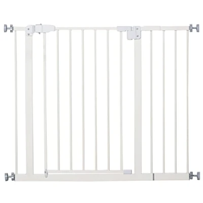 Afbeelding van PawHut Veiligheidshek zonder boren, verstelbare breedte 74 80/91,5 97,5 cm, dubbele vergrendeling, automatische sluiting, hondenbarrière voor deur, hal, trap, staal, wit