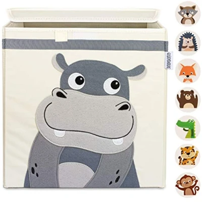 Image de GLÜCKSWOLKE Boite de Rangement Enfant 15 Motifs I Coffre à Jouet Caisse Cubes (33x33x33) Jouets avec Couvercle Chambre Bebe Panier Jeux pour Enfants Fille, Garcon Jungle Animal (Hippo)