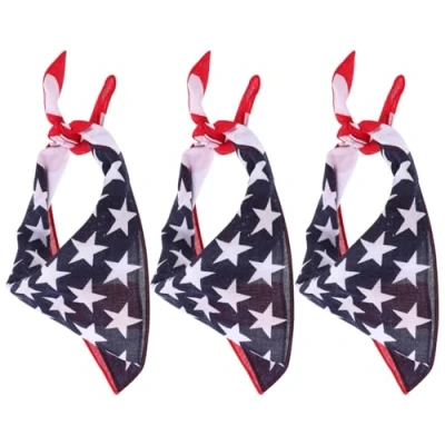Afbeelding van Set van 3 uniseks bandana&#039;s met Amerikaanse vlag, verschillende kleuren., op kleur gesorteerd
