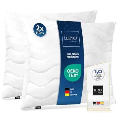 Afbeelding van LILENO HOME Set van 2 kussens, middelgroot, met vulling 850 g, ritssluiting, wasbaar tot 95 C, voor bank, bed, kussen, 80 x cm
