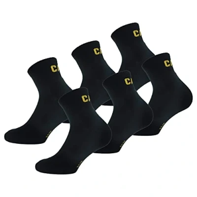 Afbeelding van Cat Erpillar Quarter Socks 6 paar werksokken voor heren, boven de enkel, versterkt bij tenen en hiel, hoogwaardig katoen, zwart.