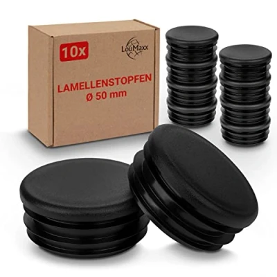 Afbeelding van LouMaxx 10 stuks ronde lamellenstoppen 50 mm zwart voor buis van buisdoppen robuust kunststof perfecte bescherming