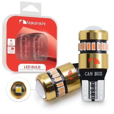 Afbeelding van Nakamichi Reservelamp LED T10 168 2825 194 W5W Wedge 18+1 SMD 3014 Chipsets foutloos voor auto interieur, plafondlamp, deur, rijbewijs, dashboardverlichting (amber geel, 19 leds)