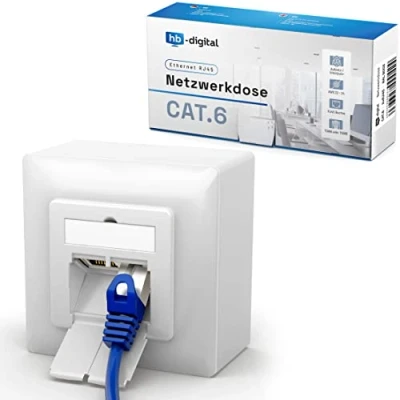 Afbeelding van hb digital Set van 4 CAT 6 netwerkcontactdozen voor CAT.8, CAT.7, CAT.6A, CAT.6, CAT.5 met 2 RJ45 poorten, universele datastekker EIA/TIA 568A&amp;B 8P8C Gigabit Ethernet RAL9003 wit