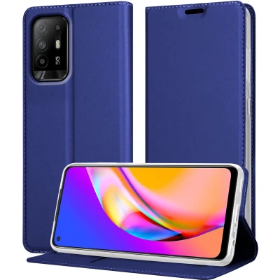 Afbeelding van Cadorabo Hoesje geschikt voor Oppo A94 5G in CLASSY DONKER BLAUW Beschermhoes met magnetische sluiting, standfunctie en kaartvakje Book Case Cover Etui