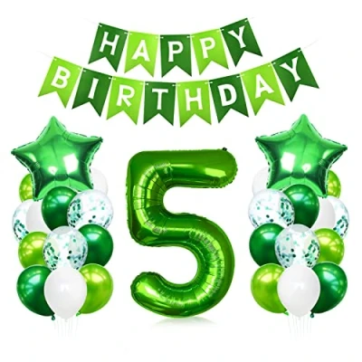 Afbeelding van 5 jaar verjaardagsballon, cijfer 5, groene heliumballonnen, verjaardagsballon voor kinderen, meisjes en jongens