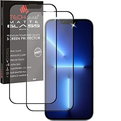 Afbeelding van TECHGEAR 2 stuks matte displaybeschermfolie voor iPhone 14, 13, 13 Pro, mat gehard glas, 3D bescherming, mat, anti reflectie, volledig scherm van compatibel met