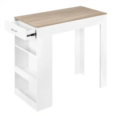 Afbeelding van WOLTU BT47whe Statafel met 1 lade en 3 legplanken wijnrek, keukentafel voor bar, keuken, woonkamer, eetkamer, 100 x 50 cm, houtlook, wit