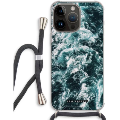 Afbeelding van Case Company® hoesje met Koord geschikt voor iPhone 14 Pro Max Zee golf Telefoonhoesje Zwart Extra Bescherming aan alle Kanten en Over de Schermrand