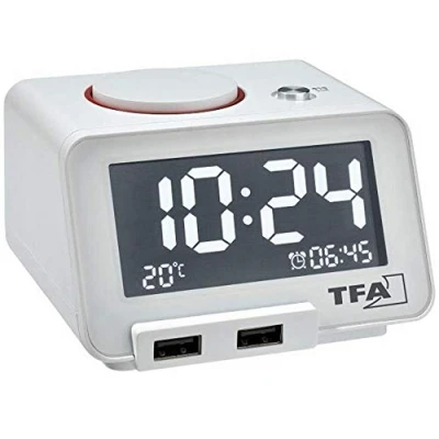 Afbeelding van TFA Digitaler Wekker mit USB Ladefunktion HOMTIME 60.2017 weiß schwarz