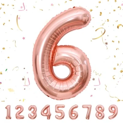 Afbeelding van Ballonnen verjaardag 6 jaar roségoud 101 cm ballon nummer decoratie vliegen met helium