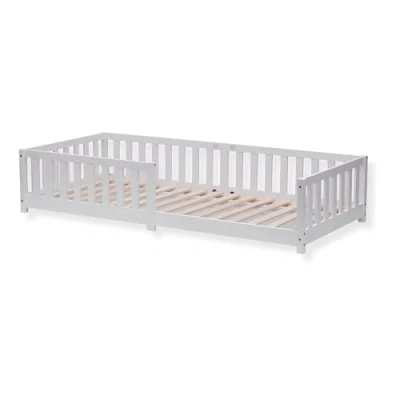 Afbeelding van ecoMI Kinderbed met valbescherming en lattenbodem 80 x 160 cm wit massief grenenhout (wit, cm)