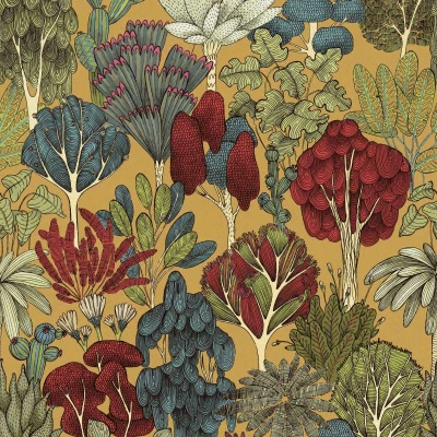 Afbeelding van DOODLE DESIGN BOMEN BEHANG Retro groen rood wit &quot;Architects Paper&quot; A.S. Création Floral Impression