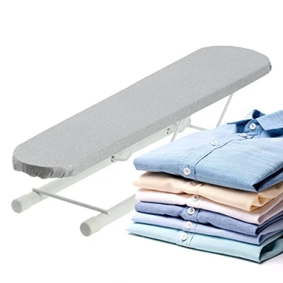 Afbeelding van KADAX Mini strijkplank, strijkplank voor mouwen en polsen, 50 x 11 cm, met decoratieve hoes, opvouwbare (grijs)