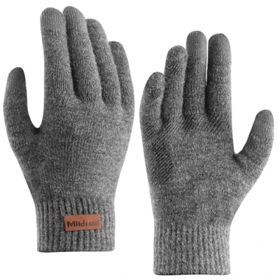 Afbeelding van Milduall Warme gebreide winterhandschoenen voor touchscreen, antislip thermische handschoenen, koudebestendige handschoenen met dikke manchetten, grijs.
