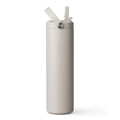 Afbeelding van Vinsun 750 ml beige thermosfles met rietje Lekvrij, dubbelwandig geïsoleerd, BPA vrij, roestvrijstalen fles voor sport, outdoor, school, werk
