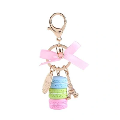 Afbeelding van Walfront sleutelhanger van hars en legering, schattige macaron vormige met Eiffeltoren in verschillende kleuren, Blauw