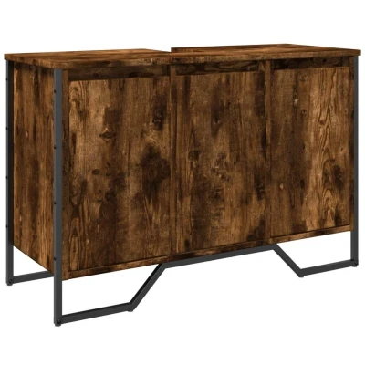 Afbeelding van Wastafelkast 91x35x60 cm bewerkt hout gerookt eikenkleurig