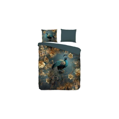 Afbeelding van Pure Dekbedovertrek &quot;pauw met gouden bloemen&quot; Petrol (140x200/220 cm) Microfiber