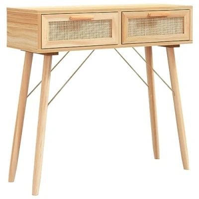 Image de vidaXL Table console Marron 80x30x75 cm Bois massif pin /rotin naturel345626