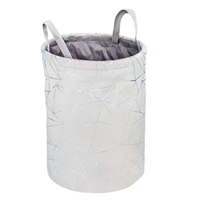 Afbeelding van WENKO Wasverzamelaar Samira, ronde, grijze wasmand van zacht vilt met glinsterende, zilverkleurige decoprint, twee praktische handvatten voor gemakkelijk transport, inhoud 69 liter, Ø 40 x 55 cm