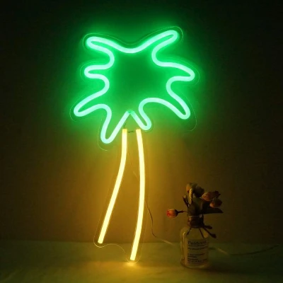 Afbeelding van LED Neon Wandlamp &quot;Kokospalm&quot;, Op USB, 48x25x2cm, Groen / Geel