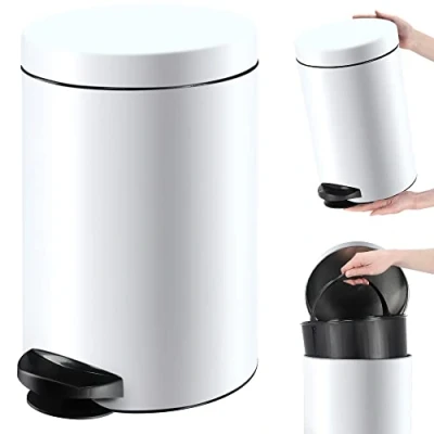 Afbeelding van KADAX pedaalemmer, rond, elegant, met kanteldeksel, voor badkamer en keuken, 14 liter, wit
