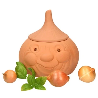 Afbeelding van MamboCat Onni uienpot met deksel, voor het bewaren van ca. 900 g uien, 100% natuurlijk product echt terracotta