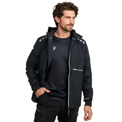 Afbeelding van PUMA Workwear Essentials Premium regenjas voor dames en heren, robuust, buiten, handwerk, bouw landbouw, zwart.