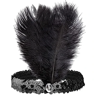 Afbeelding van W WIDMANN MILANO Party Fashion 8668F Glitter hoofdband met 2 veren en 1 sieraad, zwart, jaren 20, charleston, flapper themafeest, carnaval
